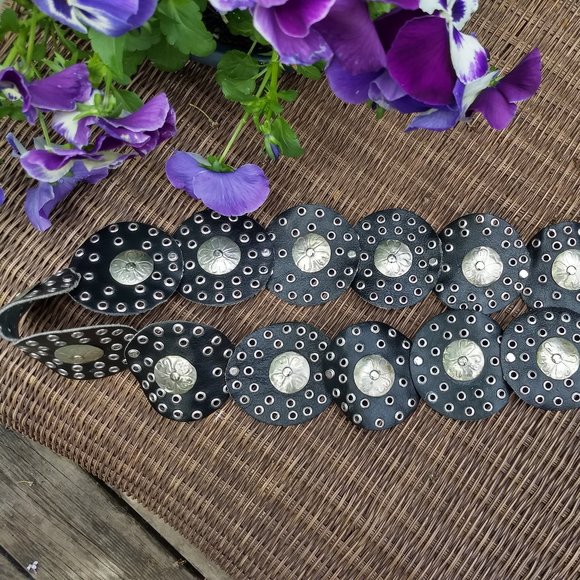 vintage 80s sterling silver boho black leather belt 🎈HOST PICK🎈 - Picture 3 of 10